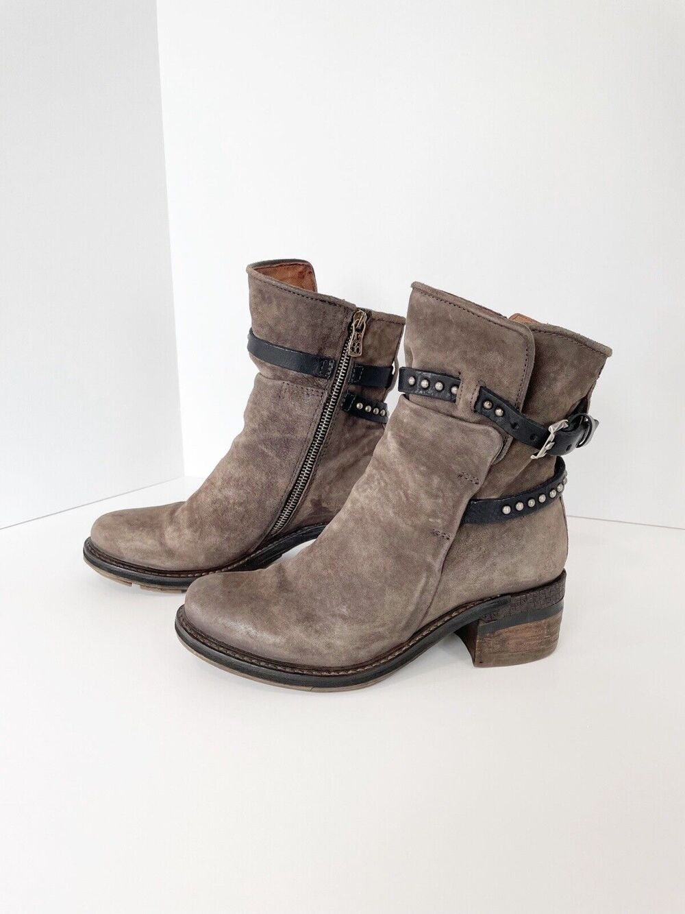 A.S. 98 Brown Gray Studded Ankle Boots Size 37